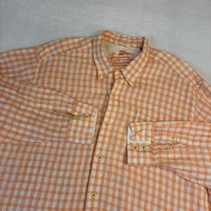 Tommy Bahama Relax Shirt Men XXL Orange Gingham 100% Linen Long Sleeve Button Up